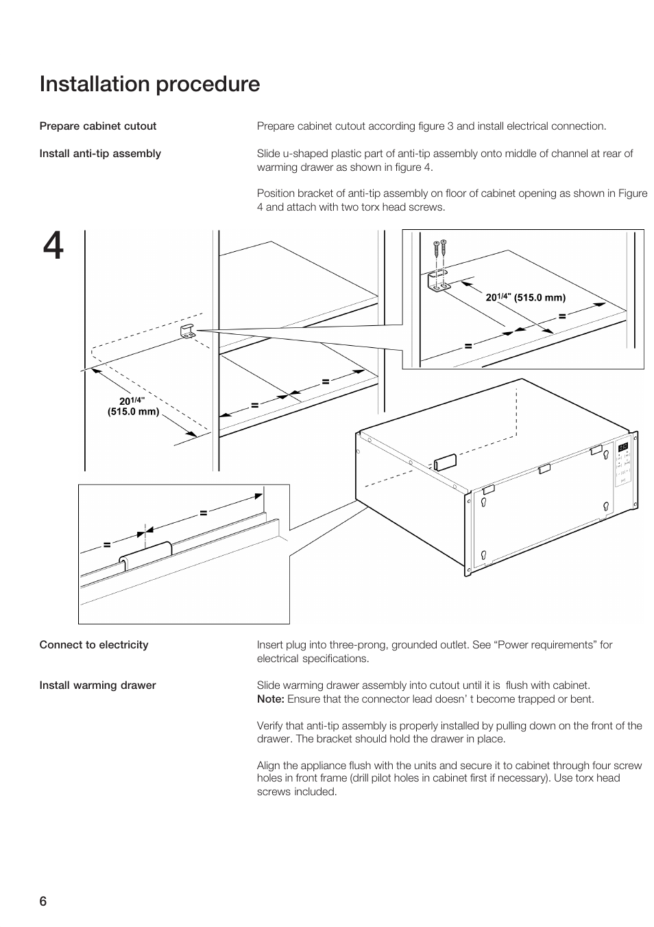 Installation procedure | Thermador WDC30 User Manual | Page 6 / 24