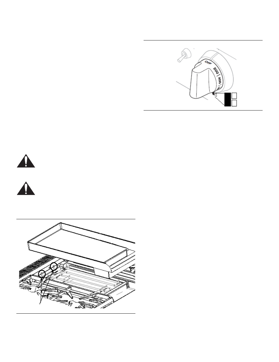 Figura 23: tornillos de nivelación de la plancha, Figura 24: perilla de control de la plancha, Uso de la plancha eléctrica | Disponible con algunos modelos) | Thermador PROFESSIONAL PRD48 User Manual | Page 115 / 138