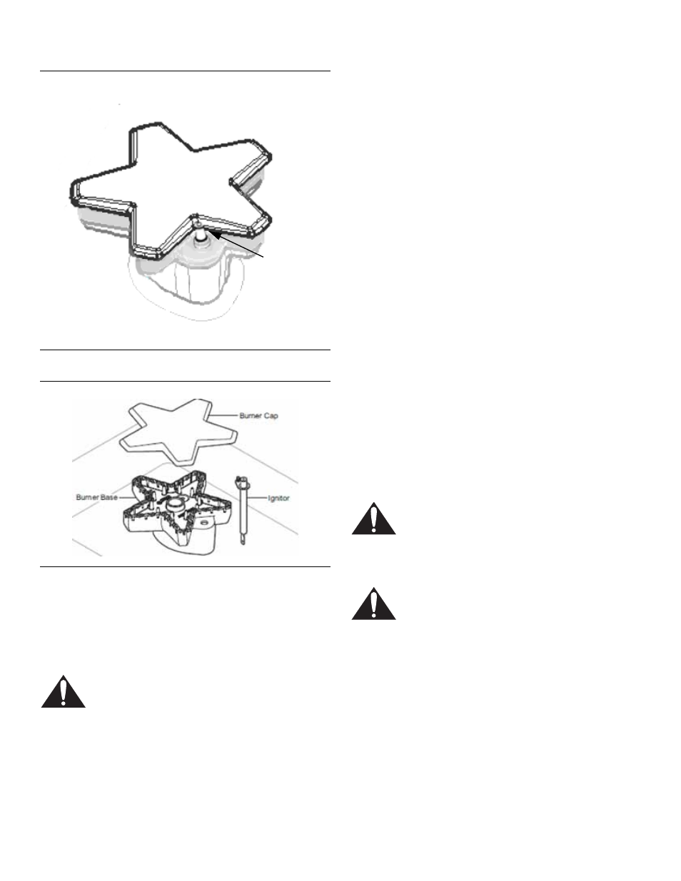 Figure 12: igniter, Figure 13: star® burner components, Caution | Automatic re-ignition, Important, Burner cap placement, Warning, Electronic single point ignition | Thermador PROFESSIONAL PRD48 User Manual | Page 19 / 138