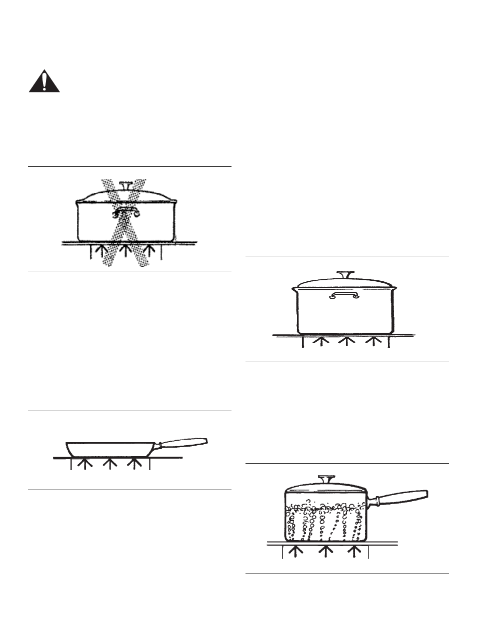 Cookware recommendations, Warning, Figure 17: base diameter | Figure 18: balanced pan, Figure 19: flat base pan, Figure 20: covered pan | Thermador PROFESSIONAL PRD48 User Manual | Page 22 / 138