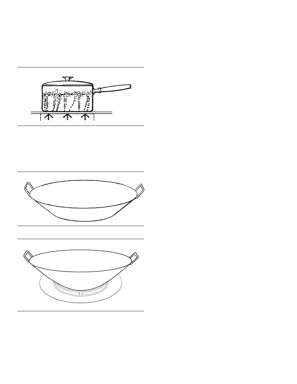 Figure 20: covered pan, Figure 21 : wok à fond plat, Récipients pour spécialités | Thermador PROFESSIONAL PRD48 User Manual | Page 68 / 138