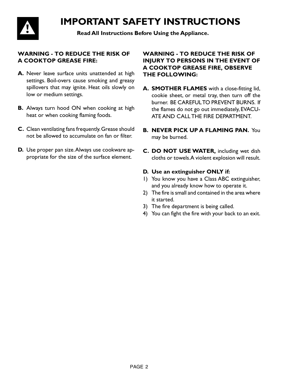 Important safety instructions | Thermador CVS36R 45 User Manual | Page 2 / 8