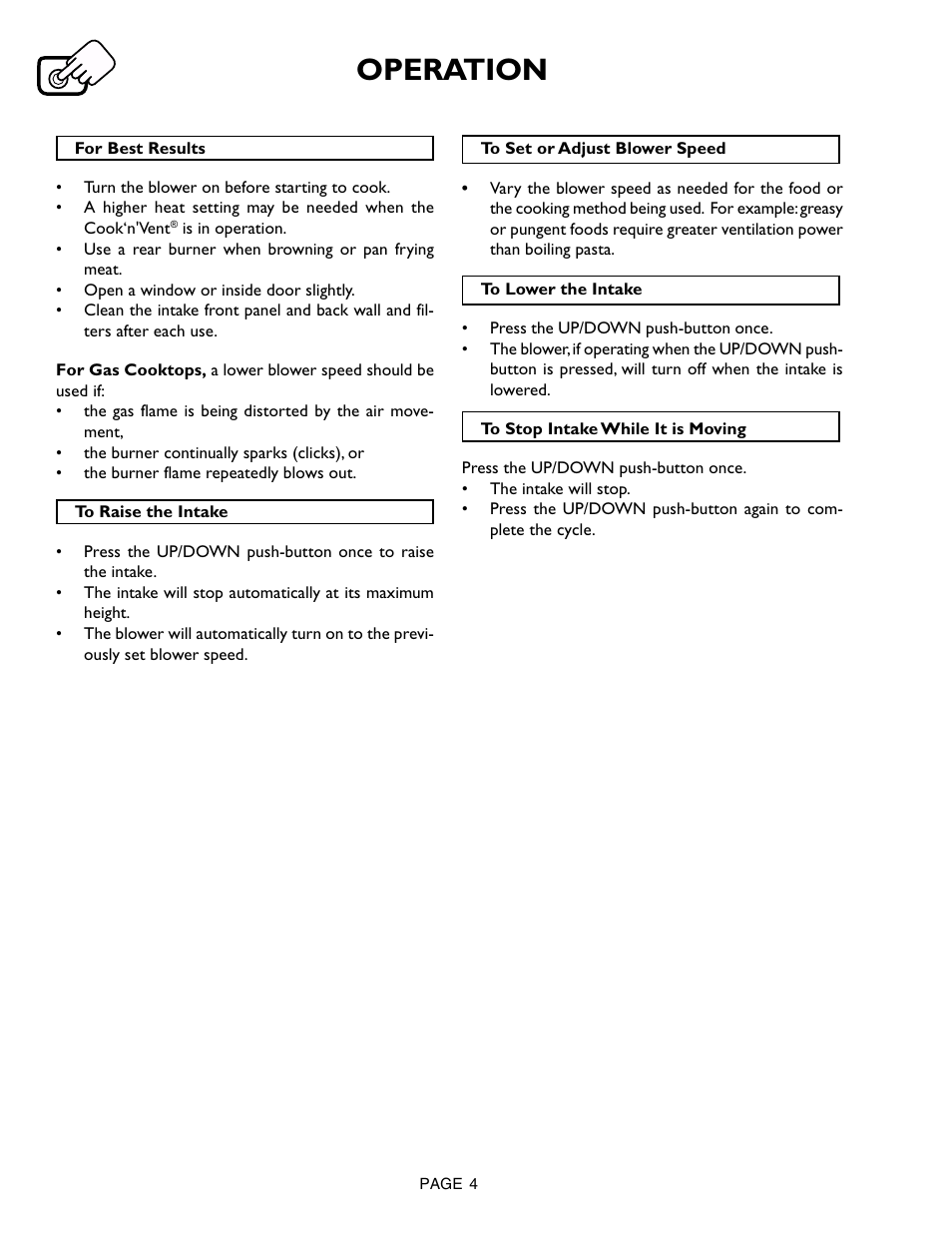Operation | Thermador CVS36R 45 User Manual | Page 4 / 8