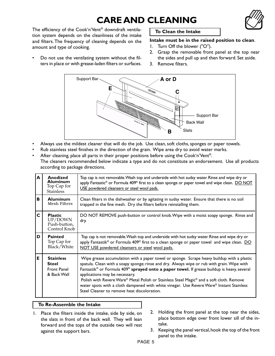 Care and cleaning | Thermador CVS36R 45 User Manual | Page 5 / 8