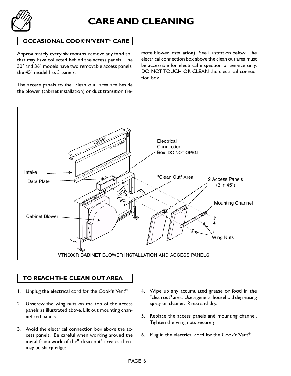 Care and cleaning | Thermador CVS36R 45 User Manual | Page 6 / 8