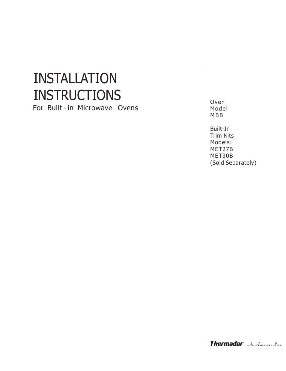 Thermador MET27B User Manual | 8 pages