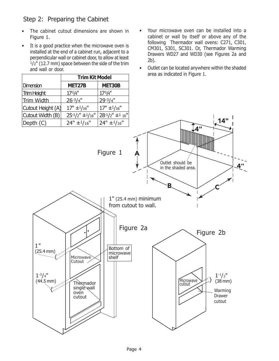 Step 2: preparing the cabinet, Figure 1, Figure 2a | Figure 2b | Thermador MET27B User Manual | Page 4 / 8