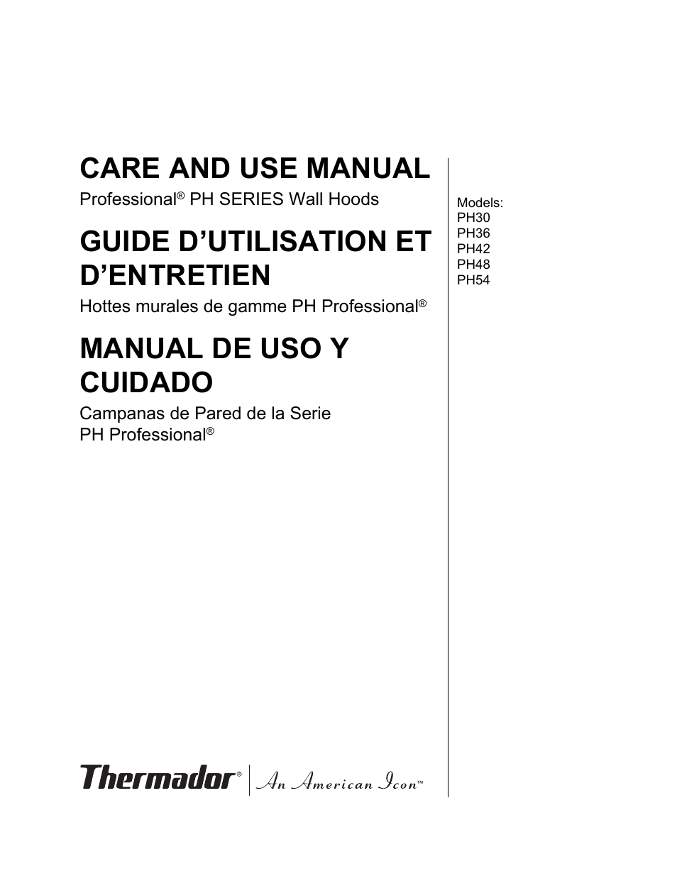 Thermador PH PROFESSIONAL PH30 User Manual | 36 pages