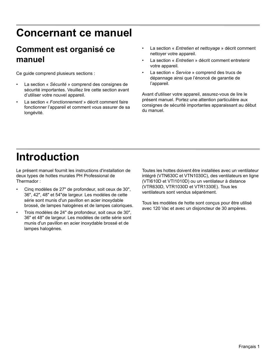 Concernant ce manuel, Comment est organisé ce manuel, Introduction | Thermador PH PROFESSIONAL PH30 User Manual | Page 13 / 36