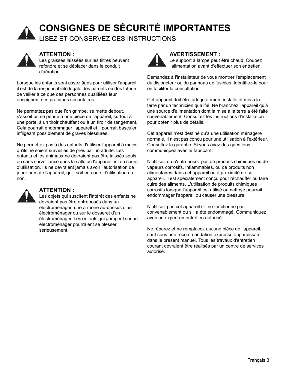 Consignes de sécurité importantes, Lisez et conservez ces instructions | Thermador PH PROFESSIONAL PH30 User Manual | Page 15 / 36