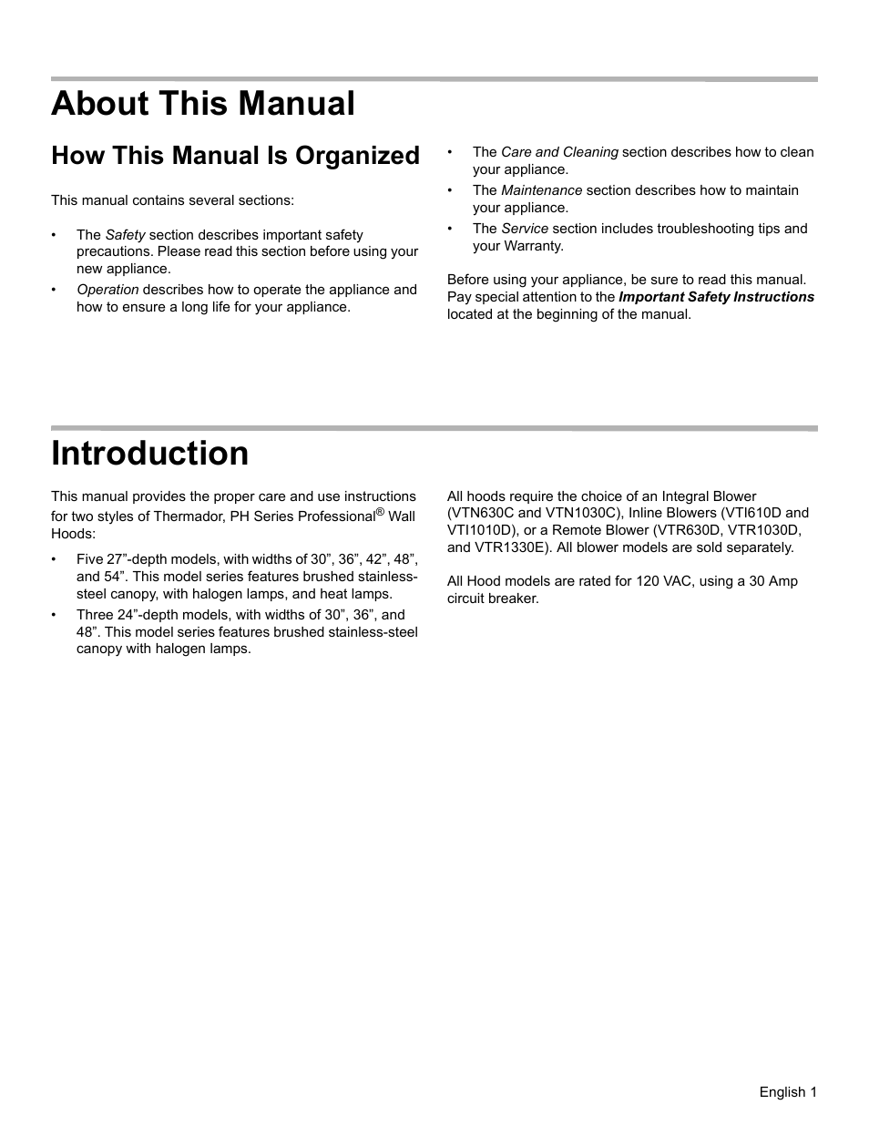 About this manual, How this manual is organized, Introduction | Thermador PH PROFESSIONAL PH30 User Manual | Page 3 / 36