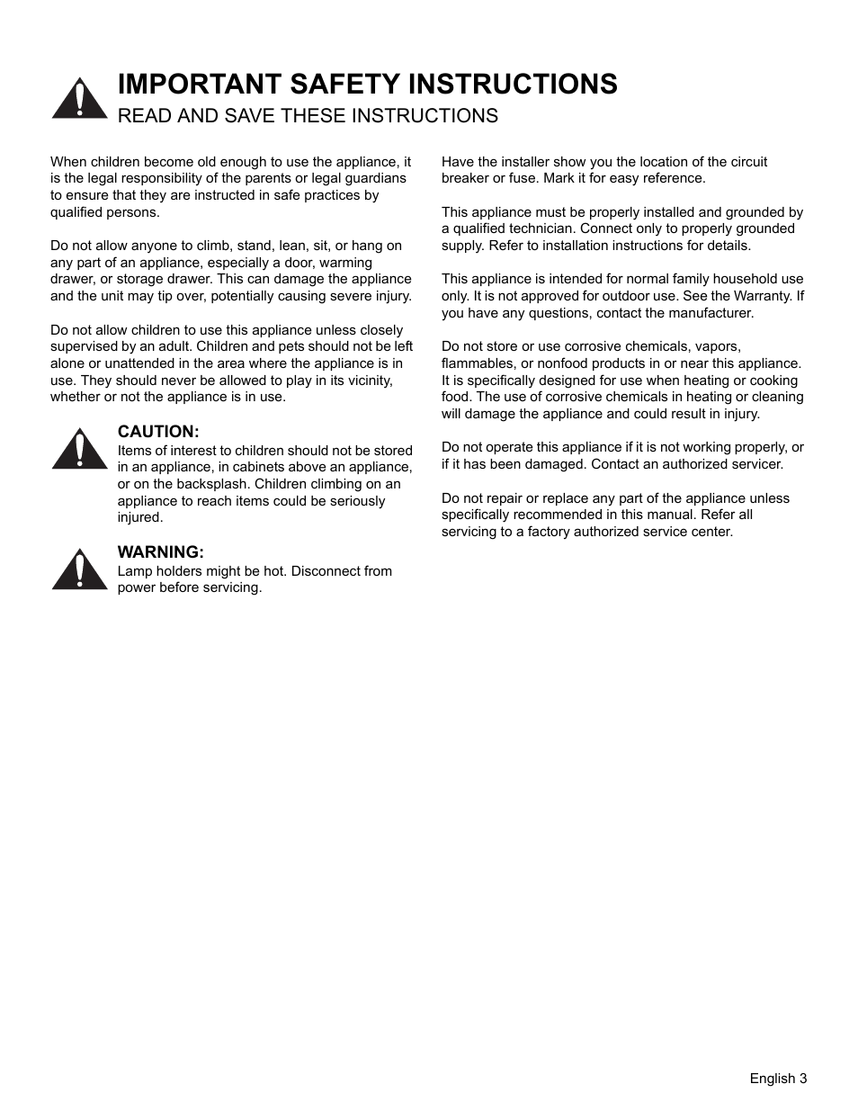 Important safety instructions, Read and save these instructions | Thermador PH PROFESSIONAL PH30 User Manual | Page 5 / 36