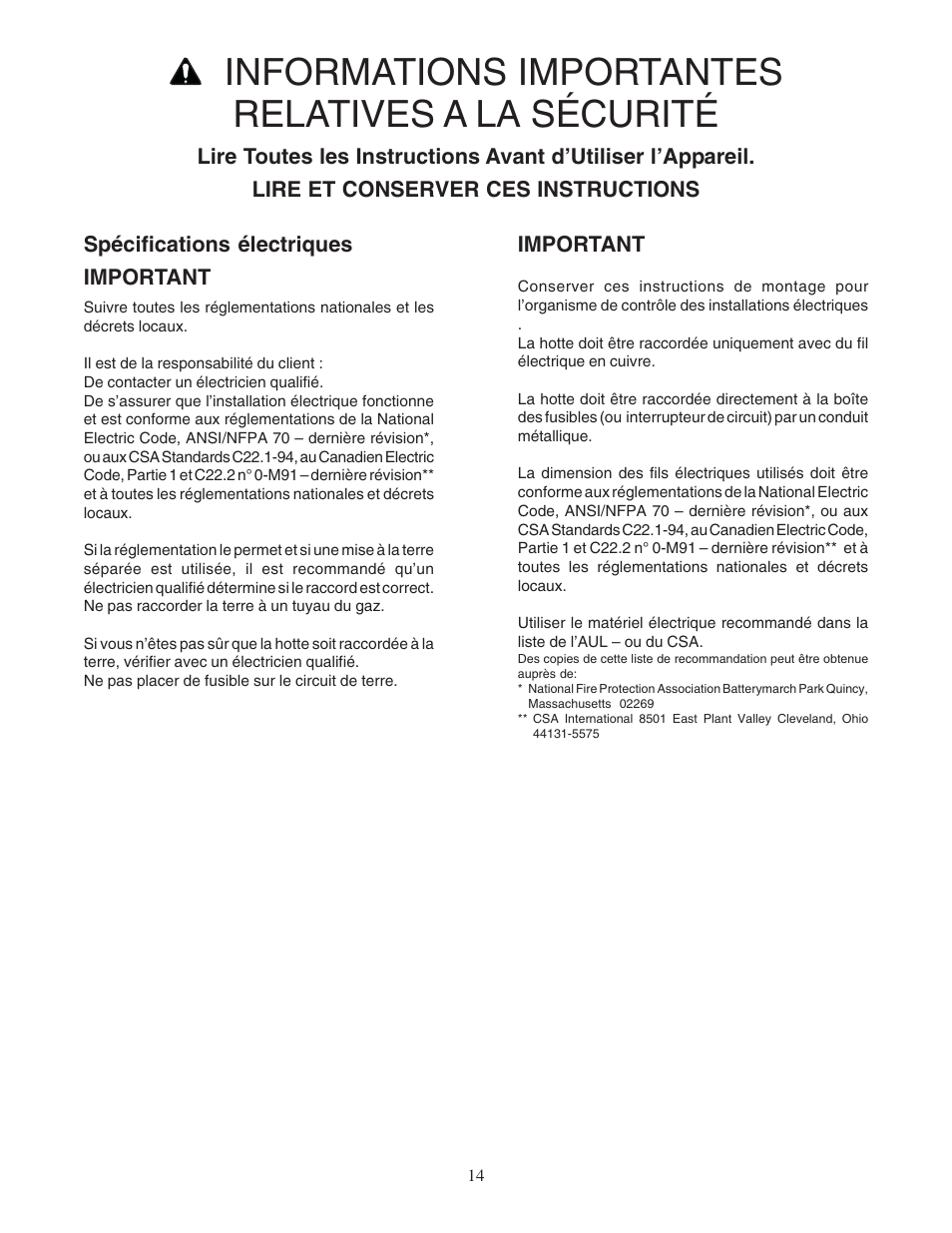 Informations importantes relatives a la sécurité | Thermador PHH36DS User Manual | Page 14 / 32