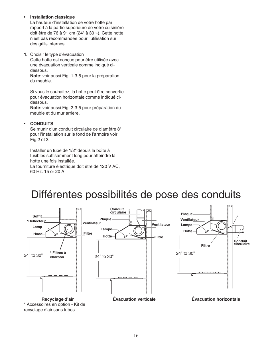 Différentes possibilités de pose des conduits | Thermador PHH36DS User Manual | Page 16 / 32