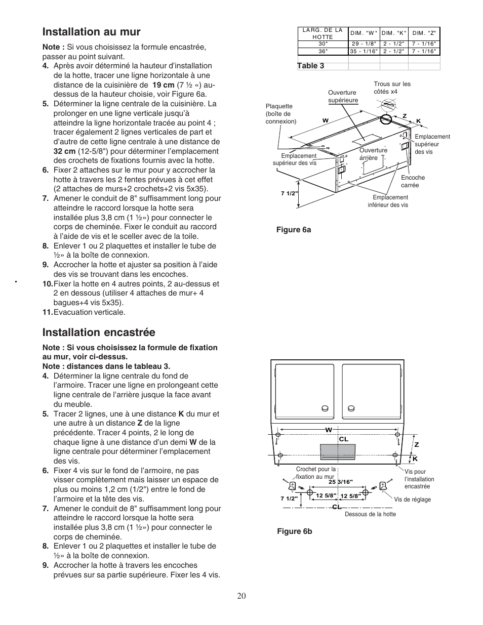 Installation au mur, Installation encastrée | Thermador PHH36DS User Manual | Page 20 / 32