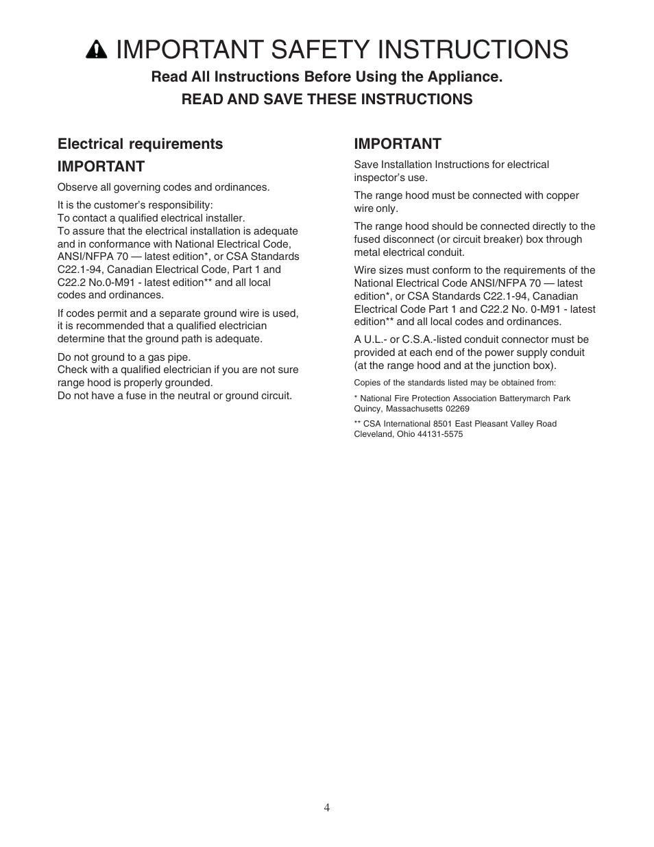 Important safety instructions, Electrical requirements important, Important | Thermador PHH36DS User Manual | Page 4 / 32