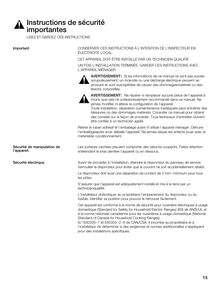 Instructions de sécurité importantes | Thermador CIT365 User Manual | Page 14 / 35