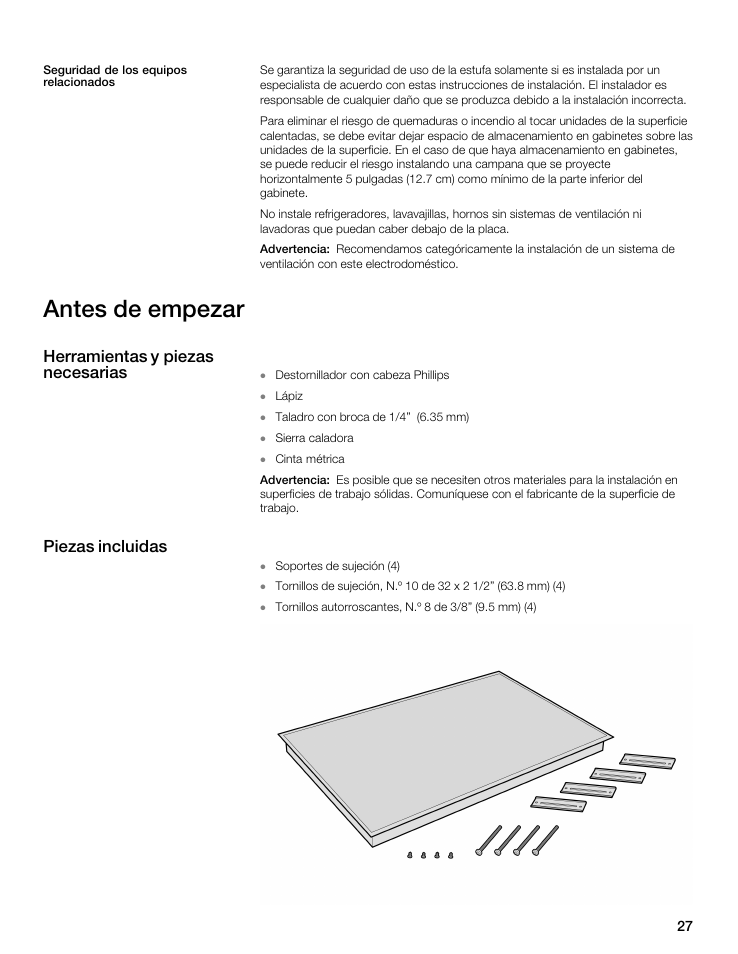 Antes de empezar, Herramientas y piezas necesarias piezas incluidas | Thermador CIT365 User Manual | Page 26 / 35