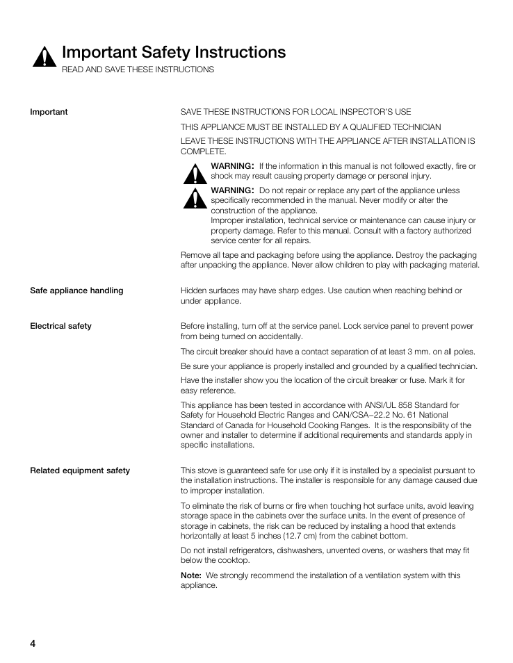 Important safety instructions | Thermador CIT365 User Manual | Page 3 / 35