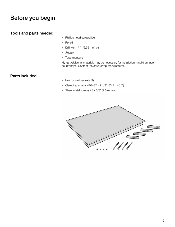 Before you begin, Tools and parts needed parts included | Thermador CIT365 User Manual | Page 4 / 35