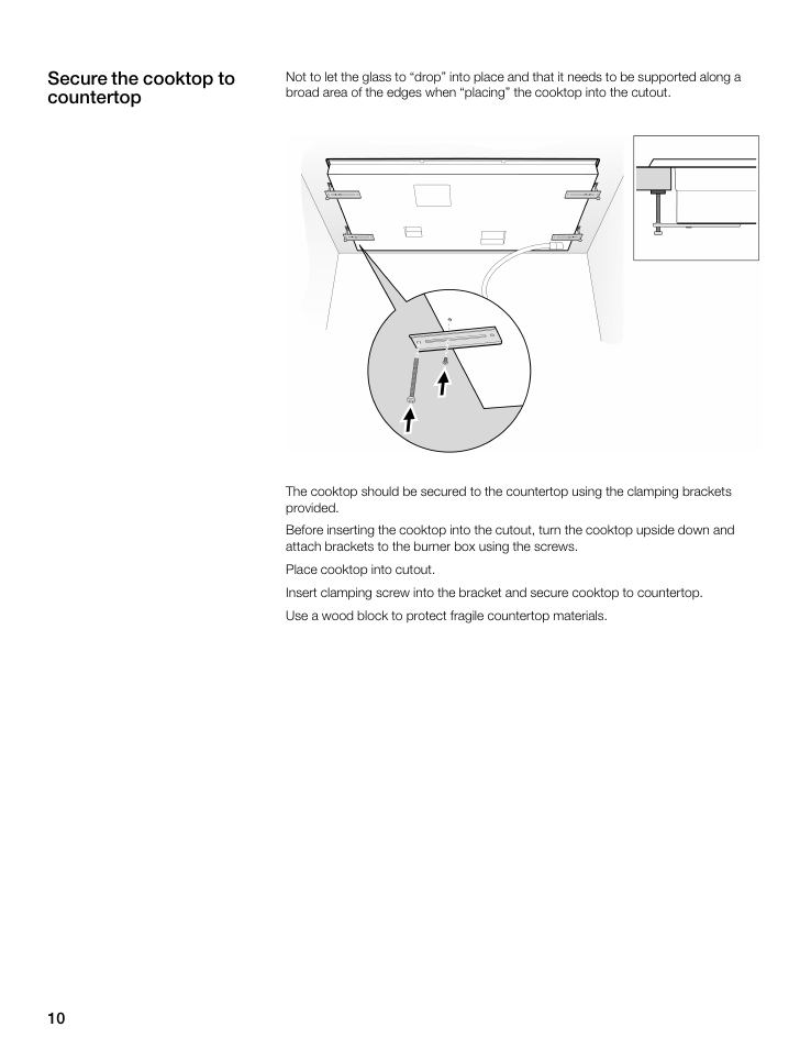 Secure the cooktop to countertop | Thermador CIT365 User Manual | Page 9 / 35