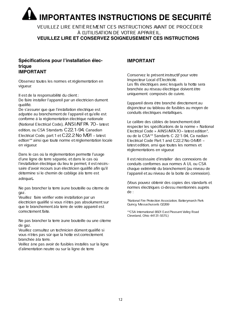 Importantes instructions de securité | Thermador HMWB36 User Manual | Page 12 / 26