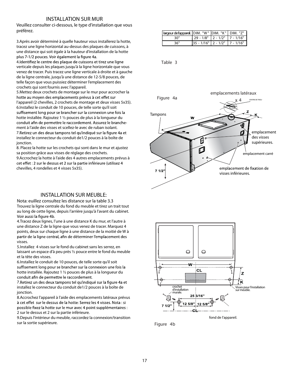 Installation sur mur, Installation sur meuble | Thermador HMWB36 User Manual | Page 17 / 26