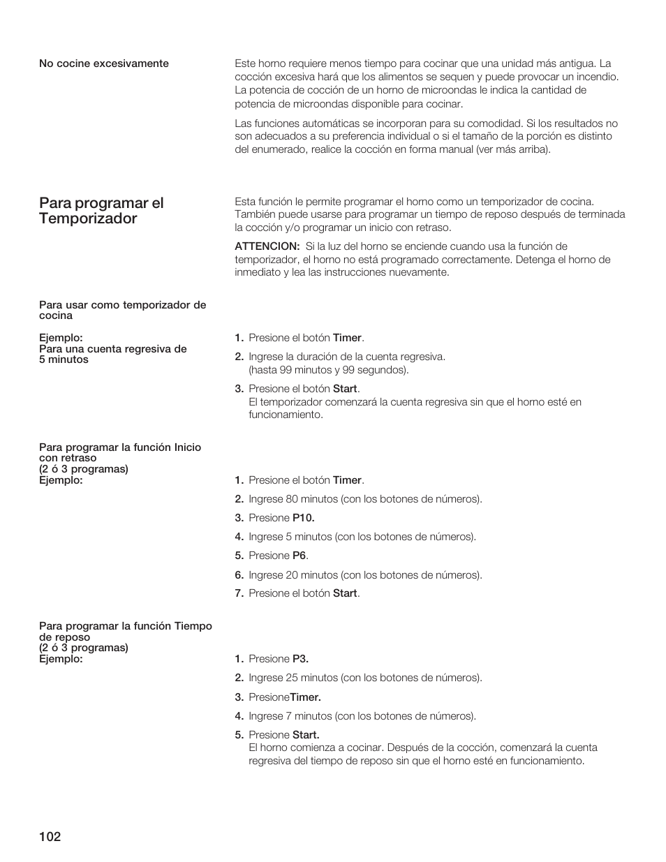 Para programar el temporizador | Thermador MCES User Manual | Page 102 / 136