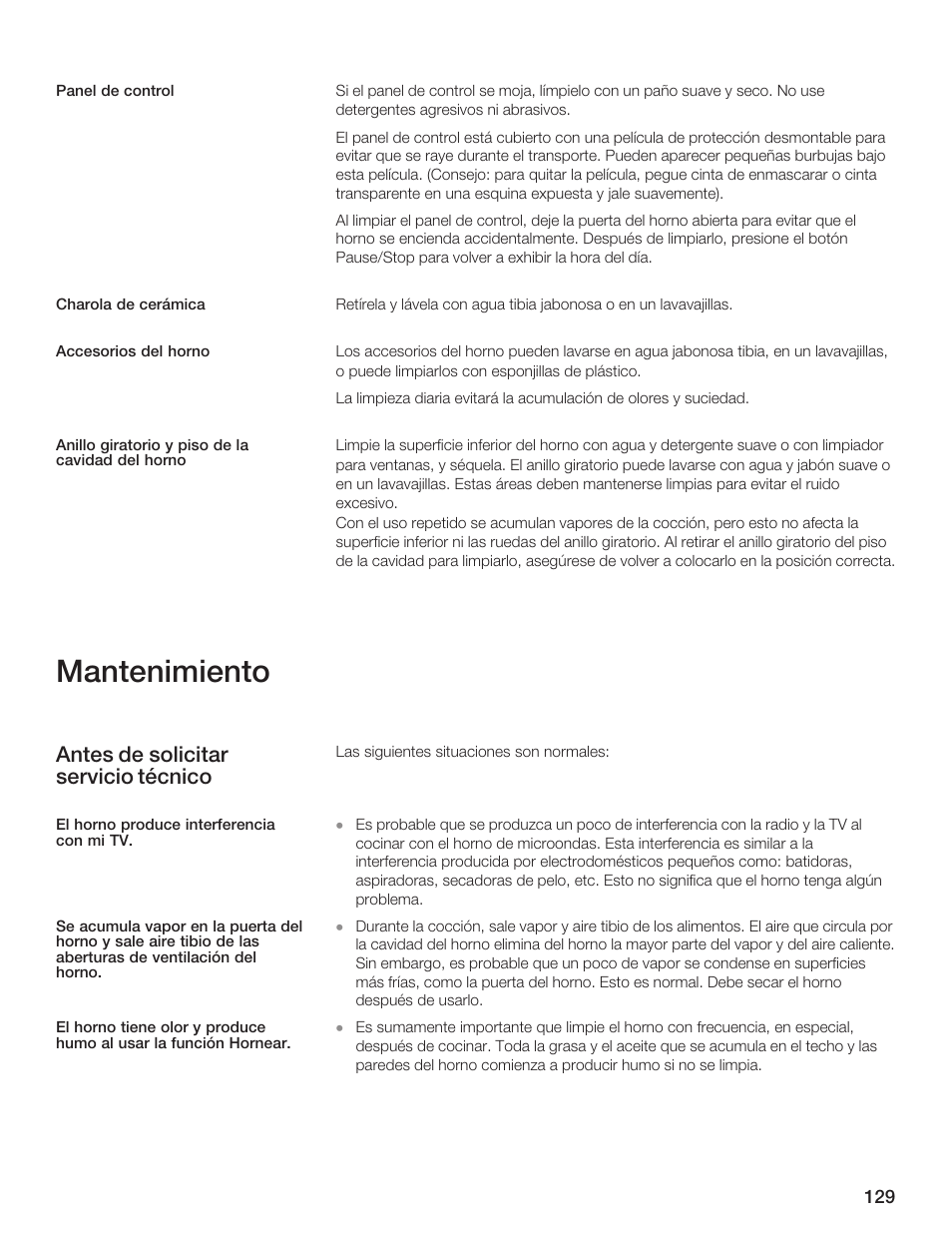 Mantenimiento, Antes de solicitar servicio técnico | Thermador MCES User Manual | Page 129 / 136