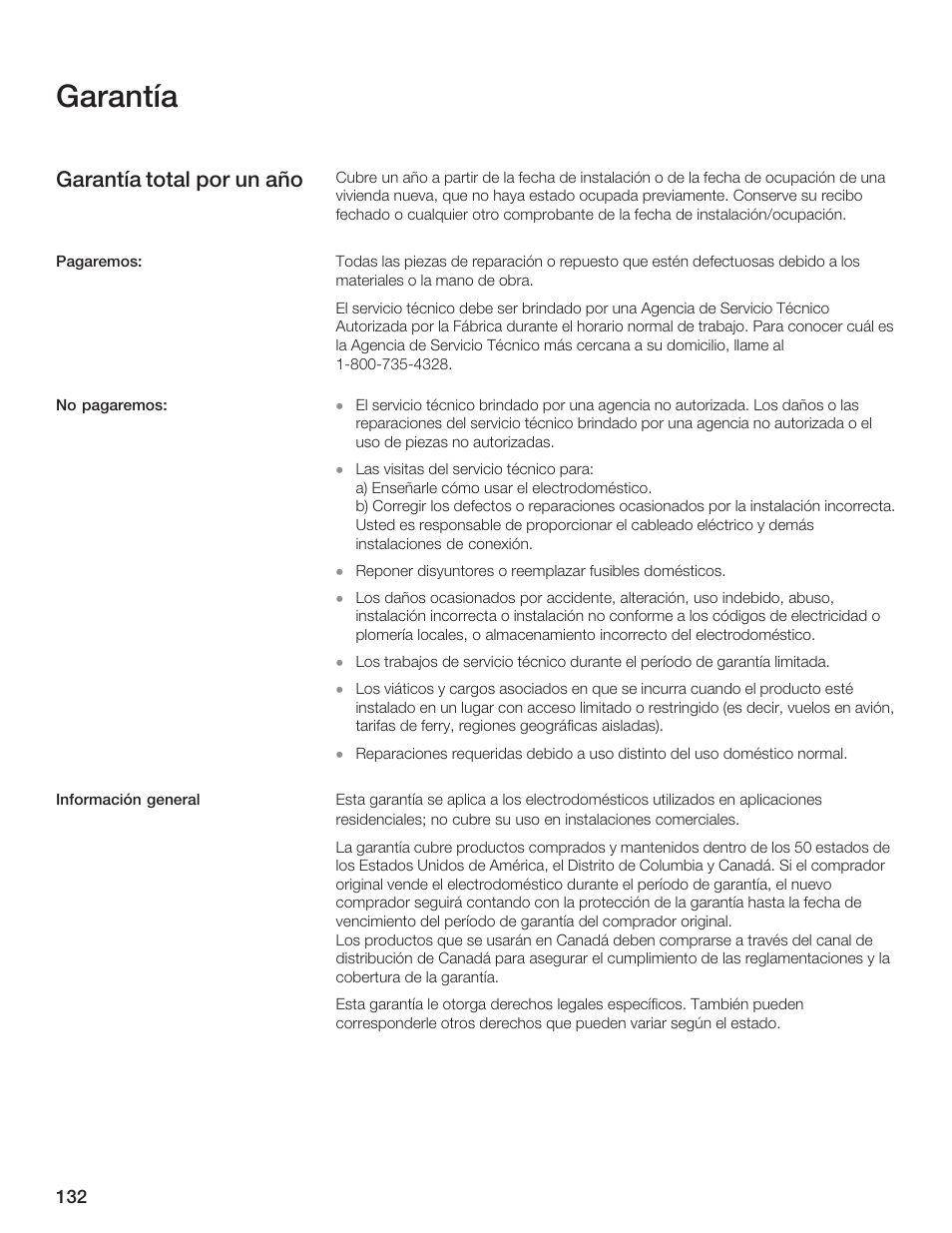 Garantía, Garantía total por un año | Thermador MCES User Manual | Page 132 / 136