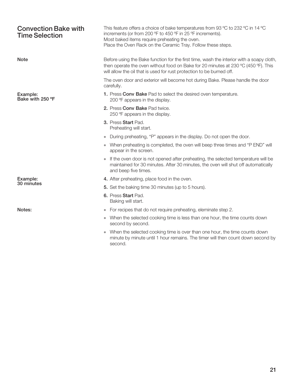 Convection bake with time selection | Thermador MCES User Manual | Page 21 / 136