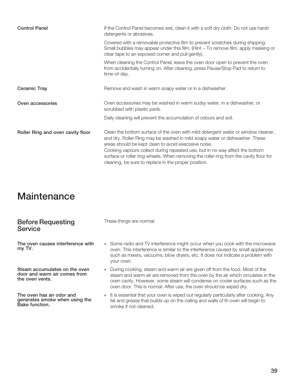 Maintenance, Before requesting service | Thermador MCES User Manual | Page 39 / 136