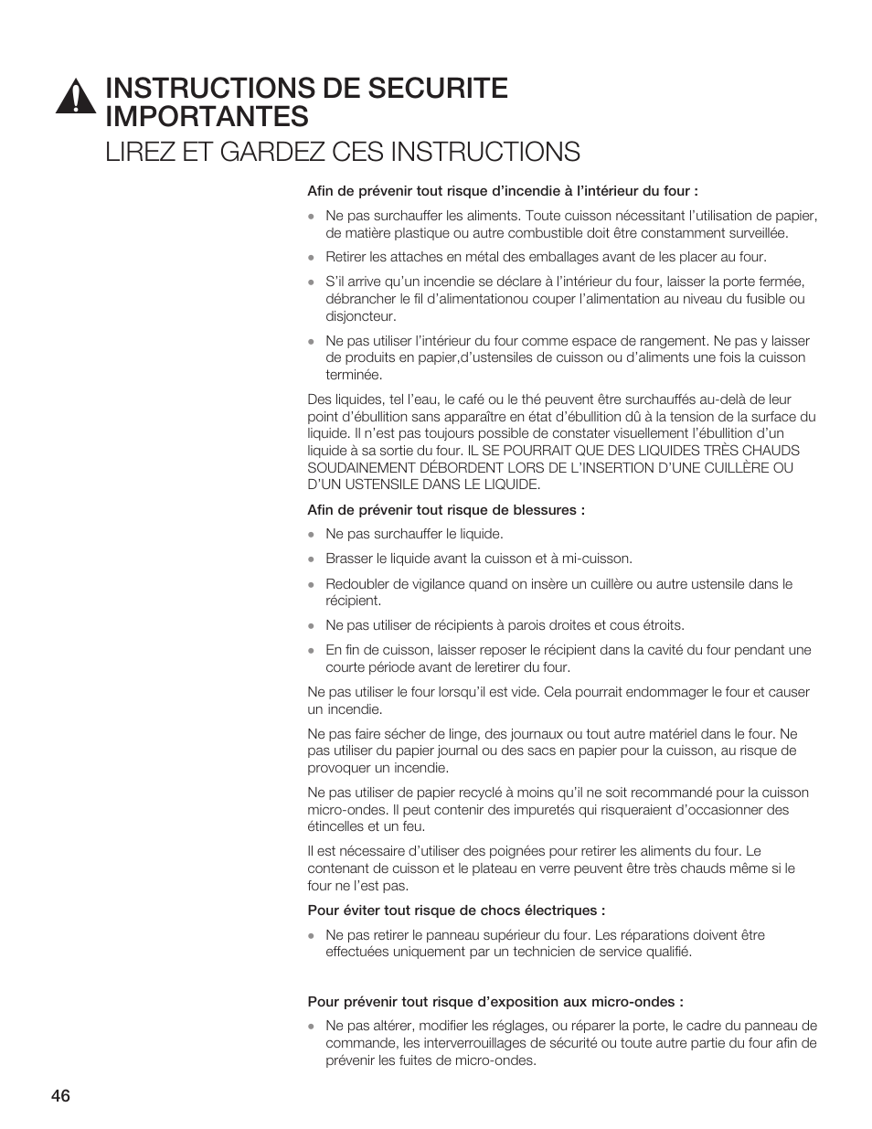 Instructions de sécurité importantes, Lirez et gardez ces instructions | Thermador MCES User Manual | Page 46 / 136