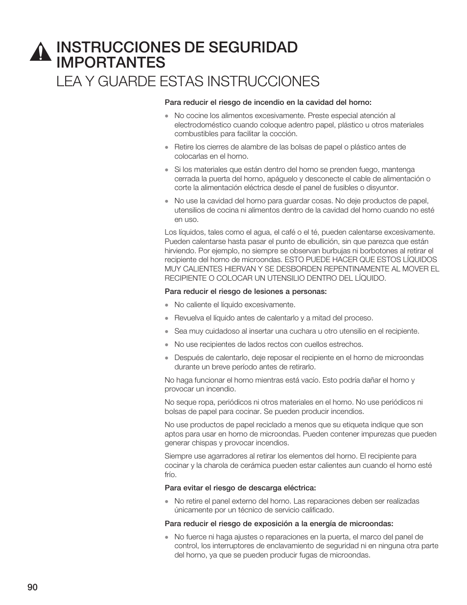 Instrucciones de seguridad importantes, Lea y guarde estas instrucciones | Thermador MCES User Manual | Page 90 / 136