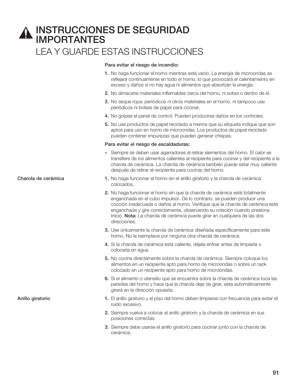 Instrucciones de seguridad importantes, Lea y guarde estas instrucciones | Thermador MCES User Manual | Page 91 / 136