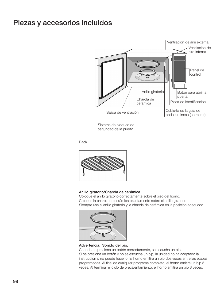 Piezas y accesorios incluidos | Thermador MCES User Manual | Page 98 / 136