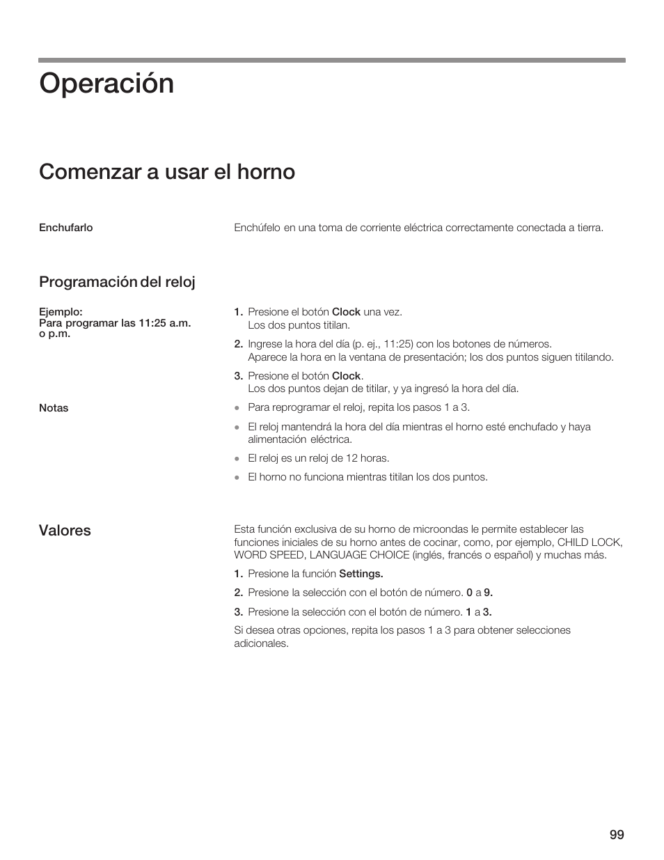 Operación, Comenzar a usar el horno | Thermador MCES User Manual | Page 99 / 136