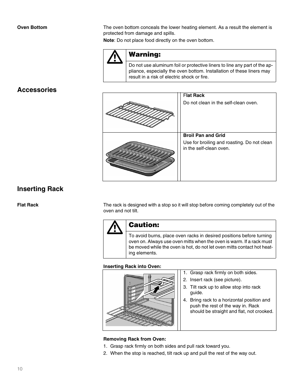 Warning, Do not clean in the self-clean oven, Caution | Thermador M301E User Manual | Page 10 / 128
