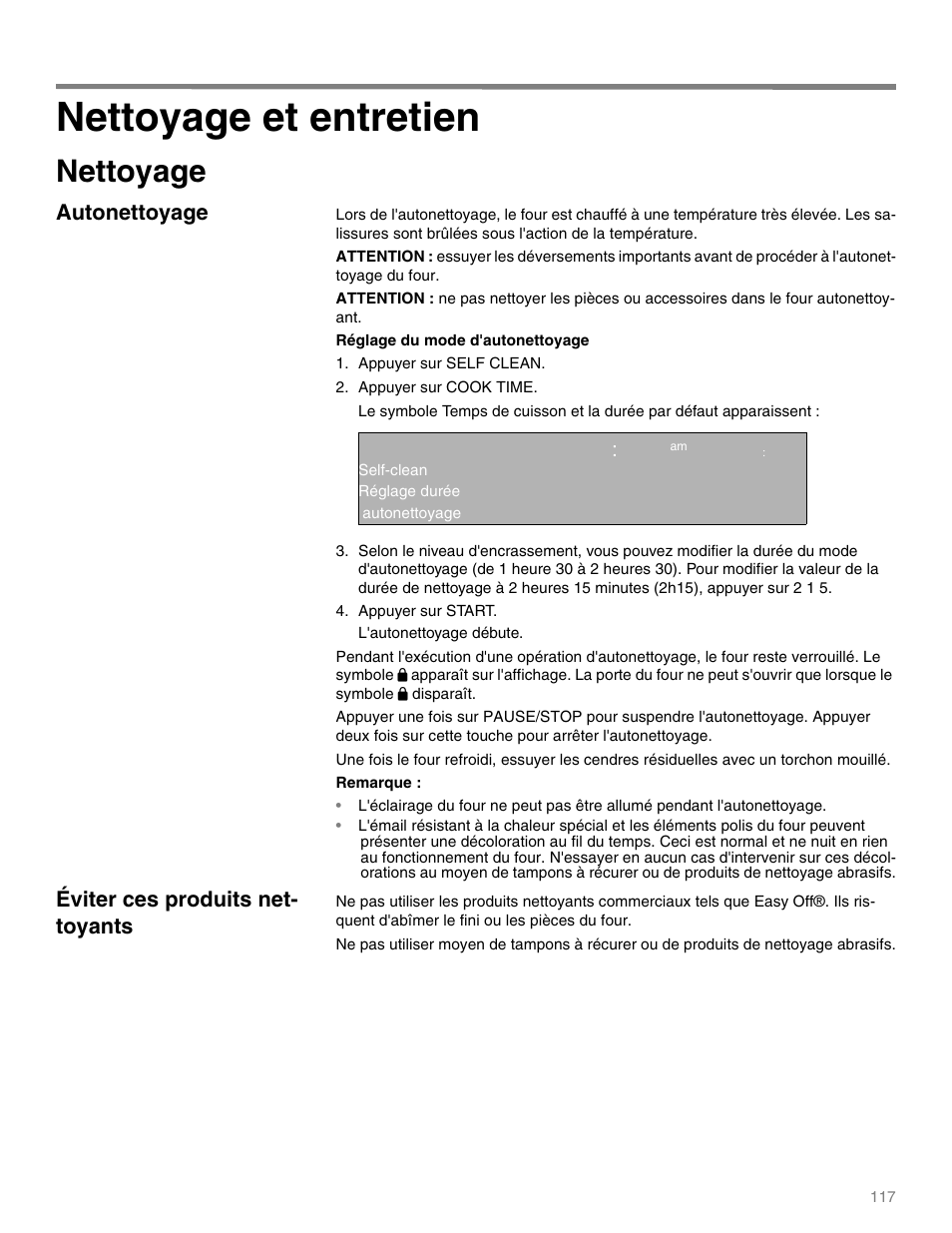 Nettoyage, Autonettoyage, Éviter ces produits nettoyants | Nettoyage et entretien, Autonettoyage éviter ces produits nettoyants, Qq ep, Éviter ces produits net- toyants | Thermador M301E User Manual | Page 117 / 128