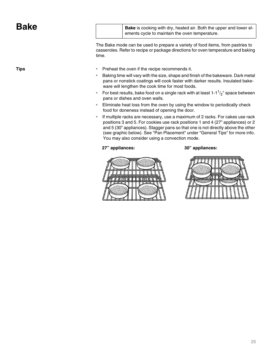 Bake, Preheat the oven if the recipe recommends it | Thermador M301E User Manual | Page 25 / 128