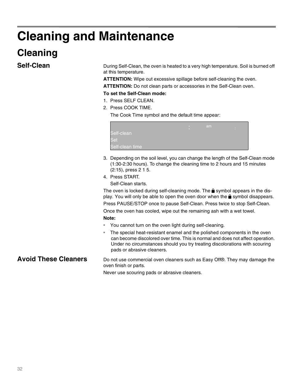 Cleaning, Self-clean, Avoid these cleaners | Never use scouring pads or abrasive cleaners, Cleaning and maintenance, Self-clean avoid these cleaners, Qq ep | Thermador M301E User Manual | Page 32 / 128