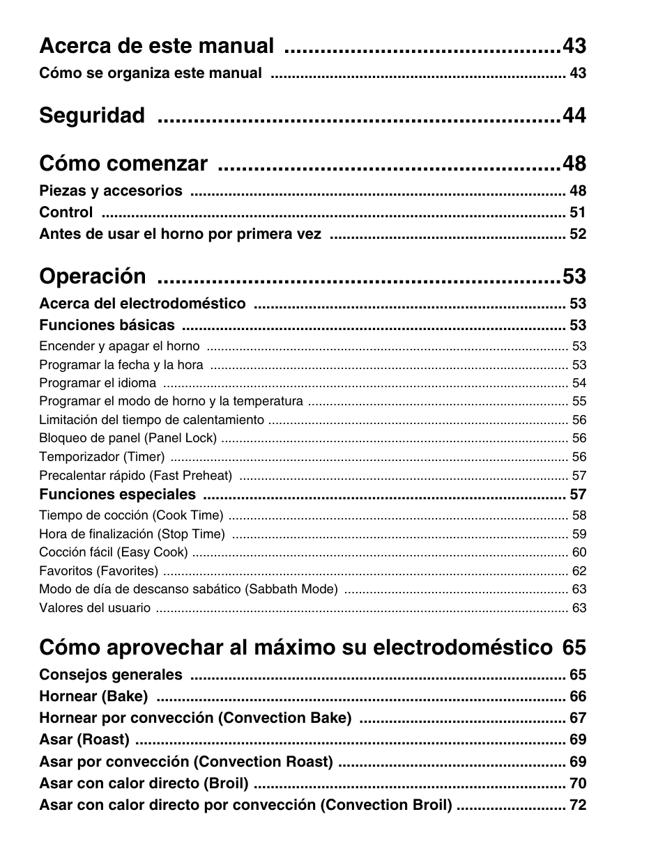 Acerca de este manual, Seguridad cómo comenzar, Operación | Cómo aprovechar al máximo su electrodoméstico 65 | Thermador M301E User Manual | Page 41 / 128