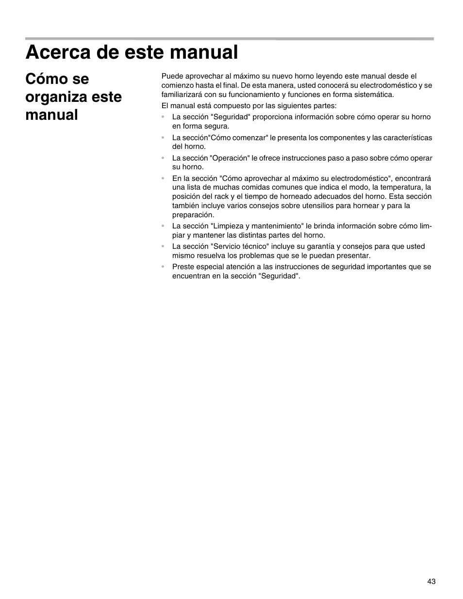 Acerca de este manual, Cómo se organiza este manual | Thermador M301E User Manual | Page 43 / 128