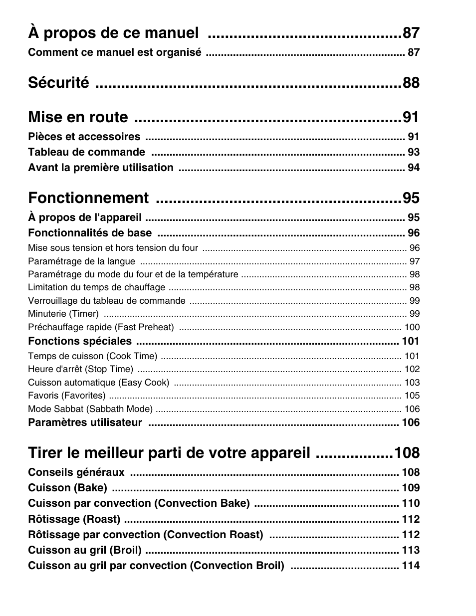 À propos de ce manuel, Sécurité mise en route, Fonctionnement | Tirer le meilleur parti de votre appareil | Thermador M301E User Manual | Page 85 / 128