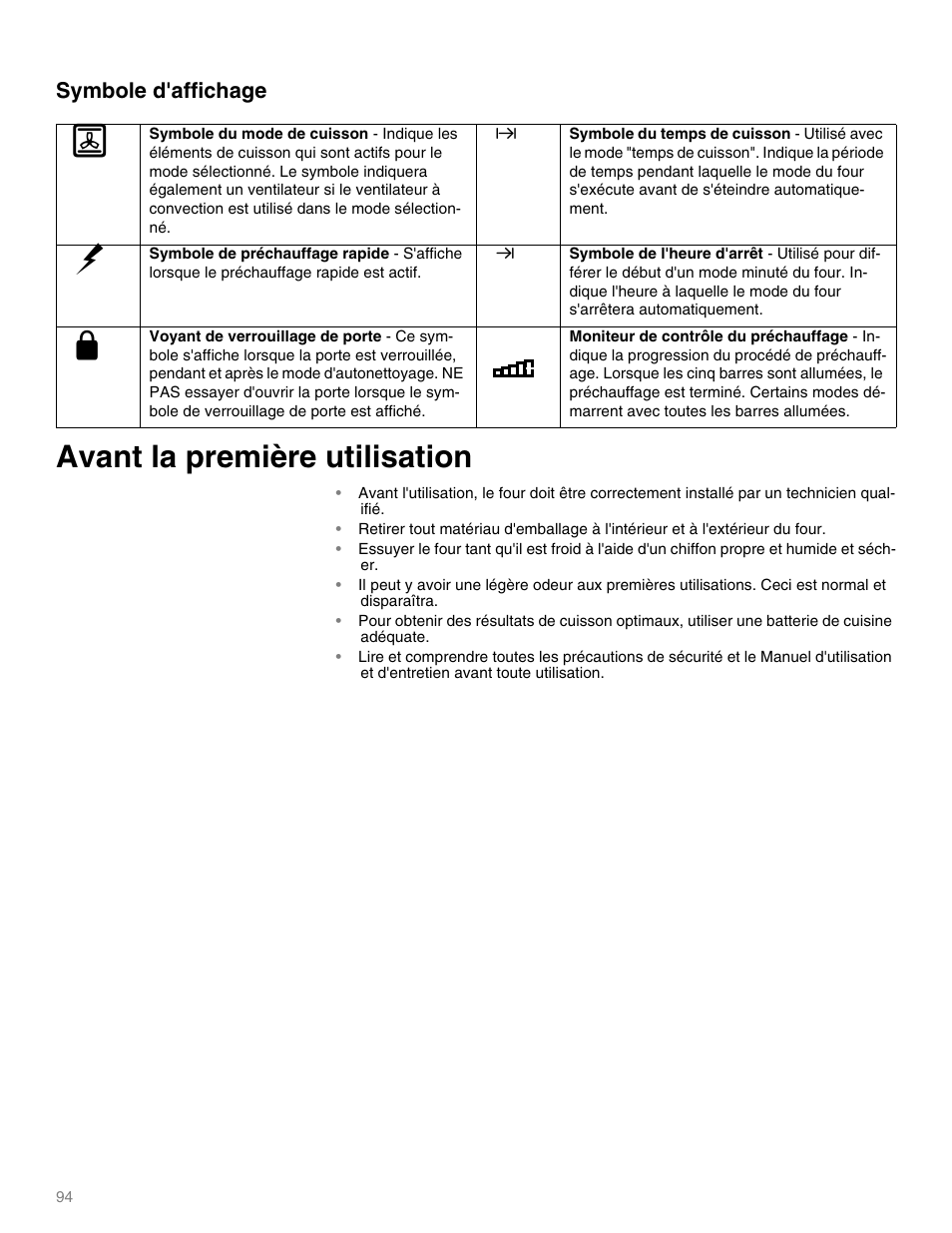 Avant la première utilisation | Thermador M301E User Manual | Page 94 / 128