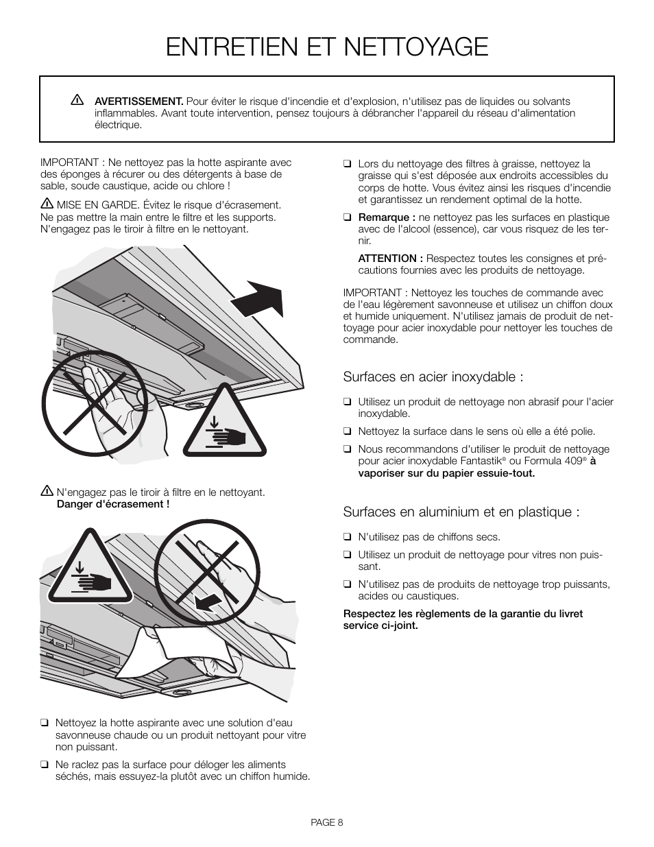 Entretien et nettoyage, Surfaces en acier inoxydable, Surfaces en aluminium et en plastique | Thermador HDDW36FS User Manual | Page 18 / 32