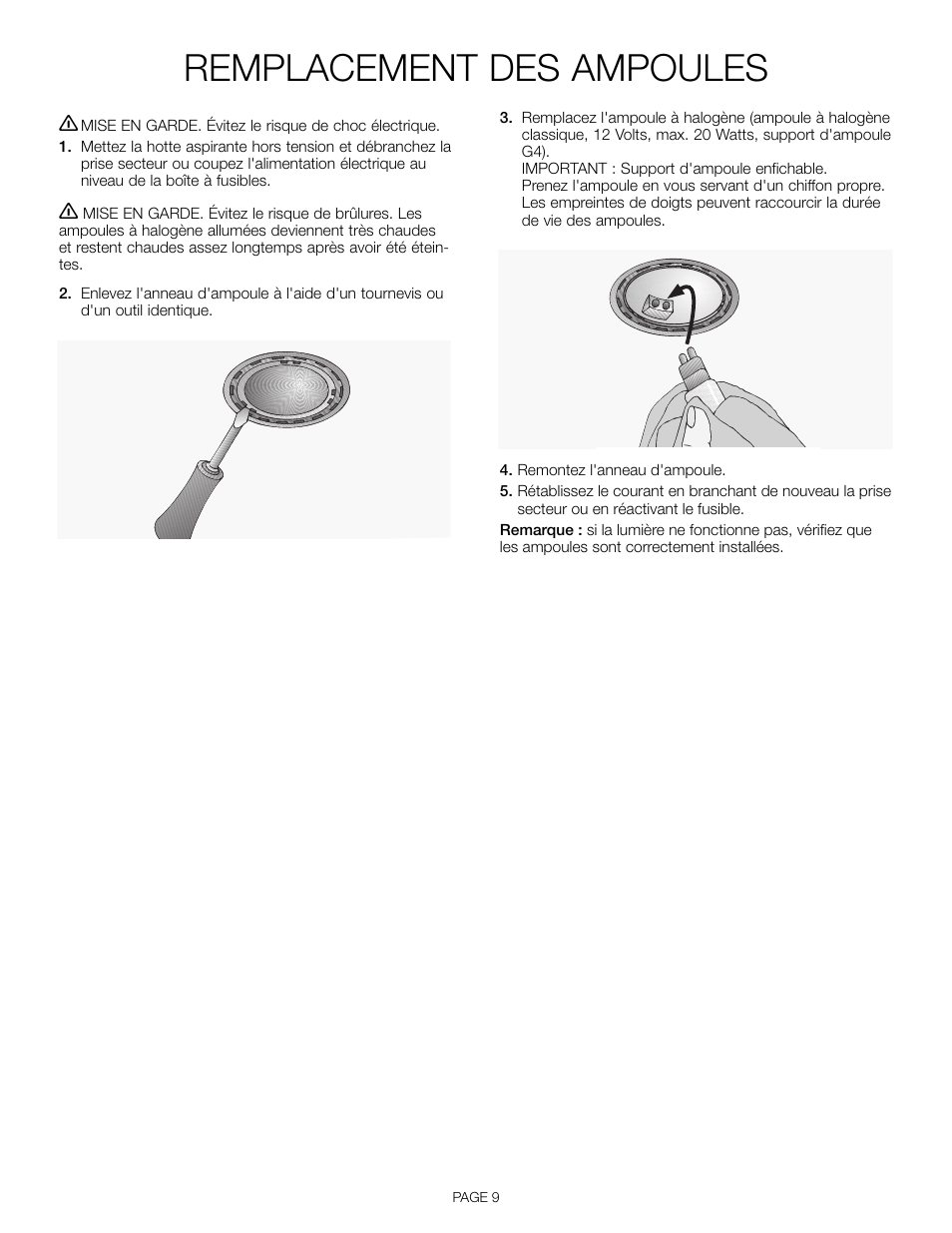 Remplacement des ampoules | Thermador HDDW36FS User Manual | Page 19 / 32