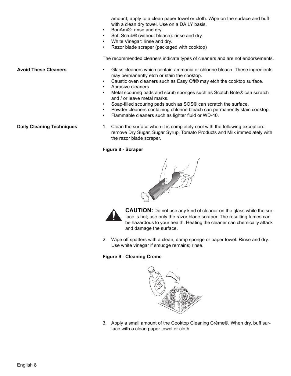 Avoid these cleaners, Daily cleaning techniques | Thermador CEM COOKTOP User Manual | Page 10 / 40