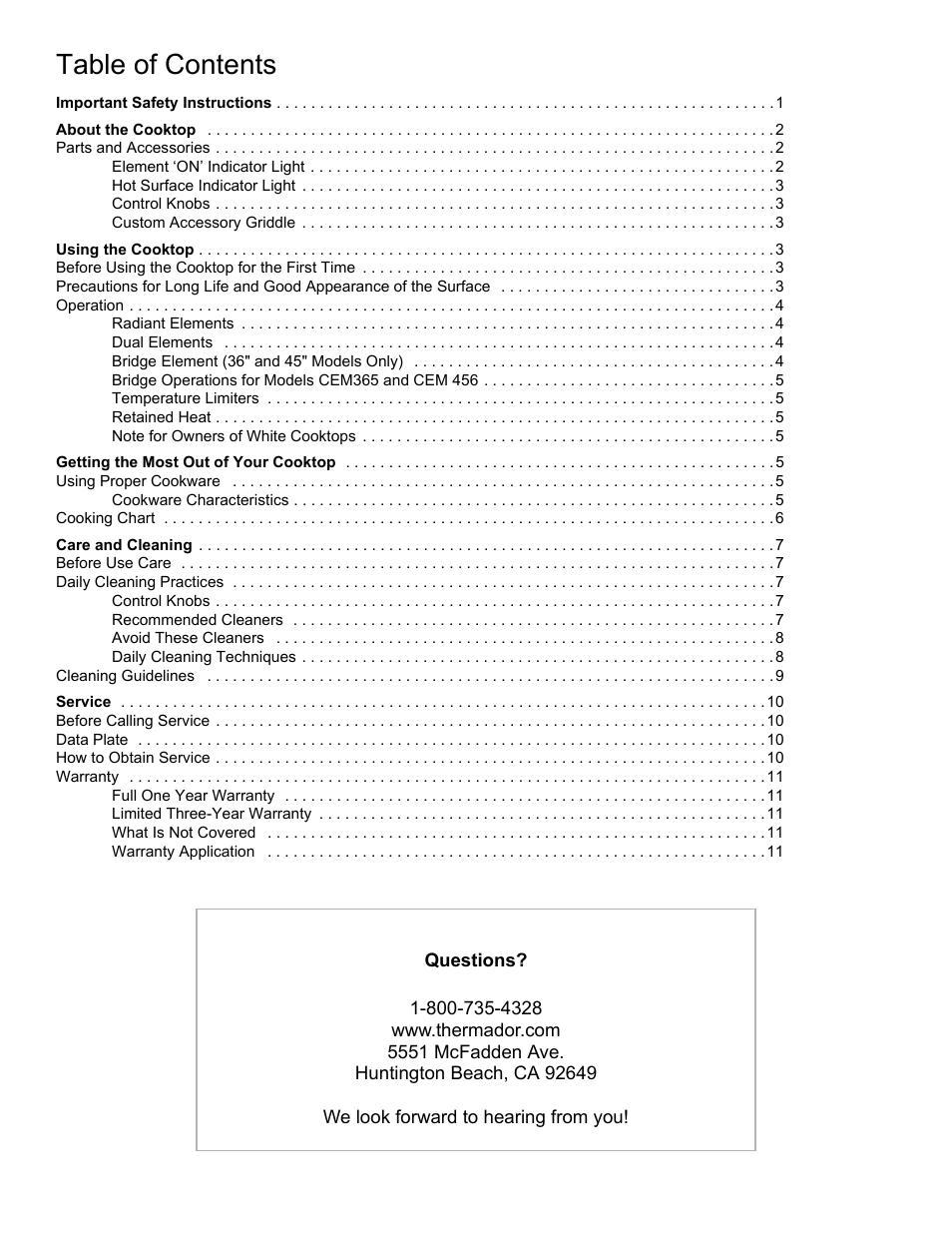 Thermador CEM COOKTOP User Manual | Page 2 / 40