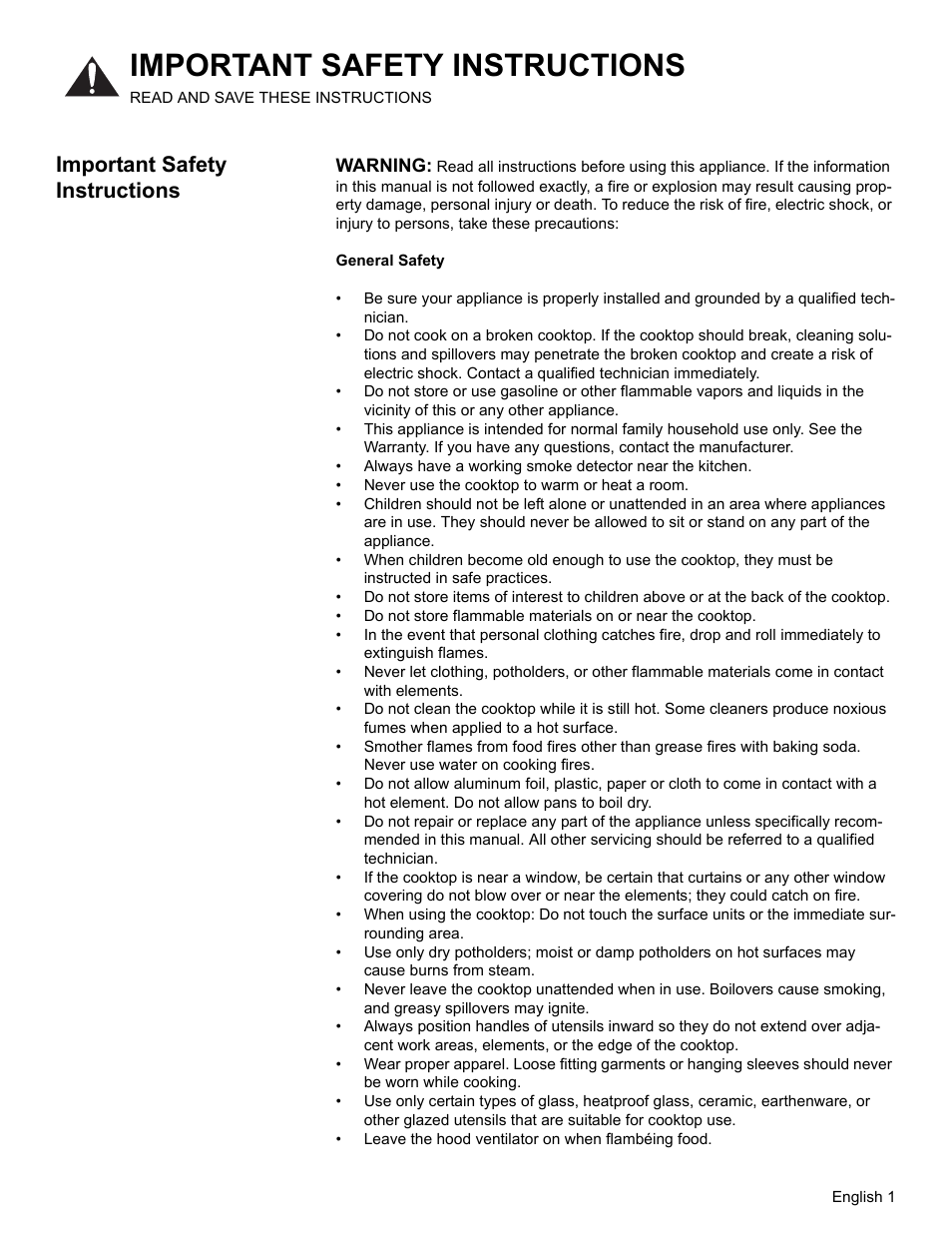 Important safety instructions | Thermador CEM COOKTOP User Manual | Page 3 / 40